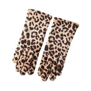 Tigerstars Light Brown Leopard Pattern Faux Fur Gloves